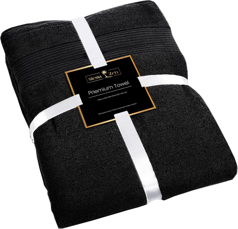 Siesta Zen Set of 2 Jumbo Bath Towels 600 GSM 100% Combed Cotton Extra Large (90x180cm) Black - Image 2